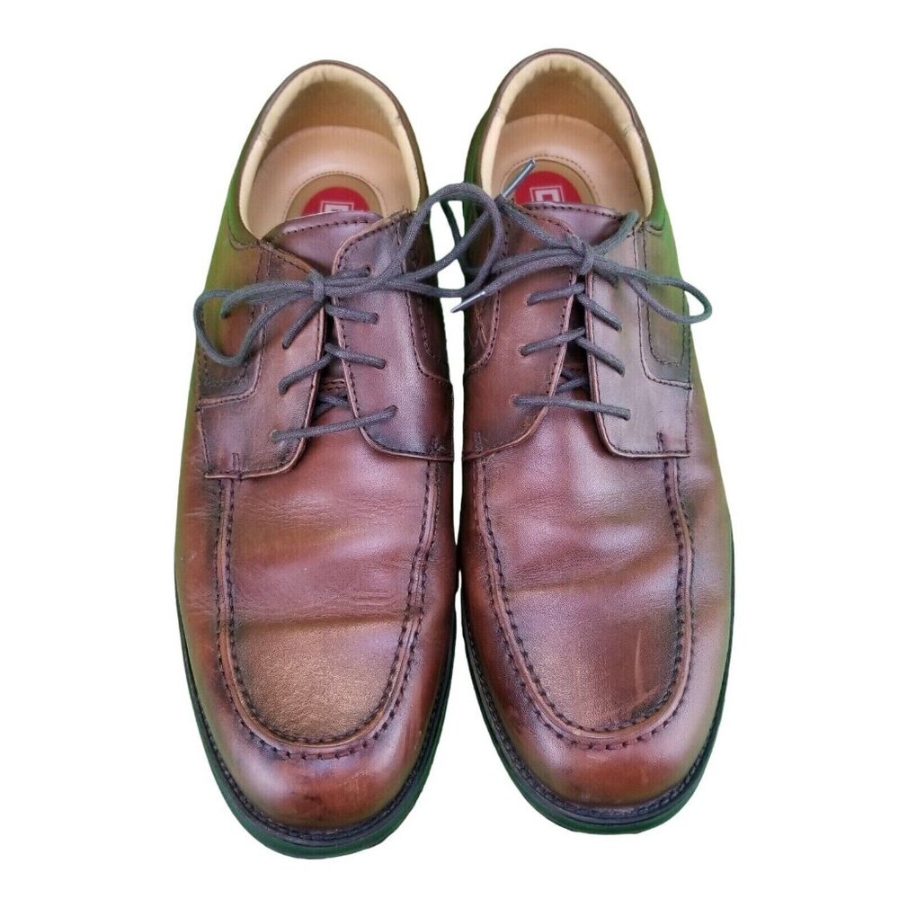 ✅Mens 10.5M Chaps Oxfords Brown Leather Lace up Apron Toe Stitch  Dress Shoes - Picture 12 of 16